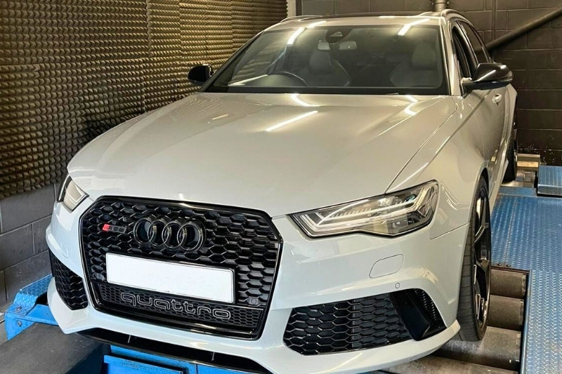 Audi RS6 on 4WD dyno at CC Tuning workshop in Burton on Trent during custom ECU remap